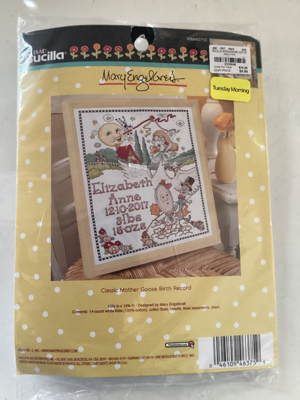 Bucilla Mary Englebreit Cross Stitch Nursery Rhyme Birth Announcement Kit